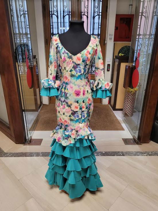 Cheap Flamenco Dresses on Sale. Mod. Delicia Verde Agua. Size 38